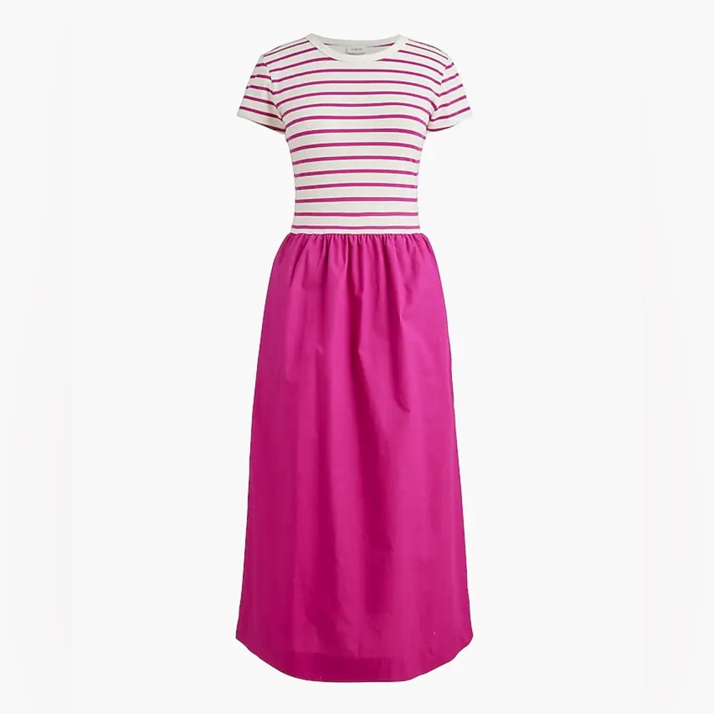 J.Crew Preppy Pink Stripe Knit Mixy Midi Dress Pockets NWT Size Medium Spring - Picture 4 of 9
